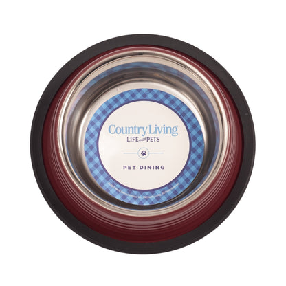 Country Living Set of 2 Ribbed Non-Slip Pet Bowls – Merlot Red - ZOOMNSTORE