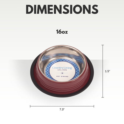 Country Living Set of 2 Ribbed Non-Slip Pet Bowls – Merlot Red - ZOOMNSTORE