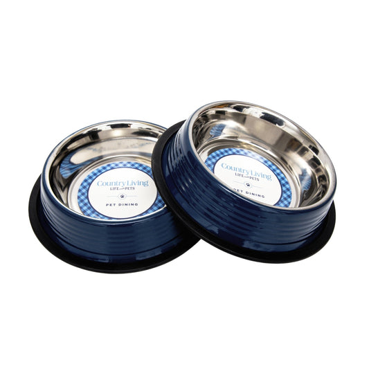 Country Living Set of 2 Ribbed Non-Slip Pet Bowls – Poseidon Blue - ZOOMNSTORE
