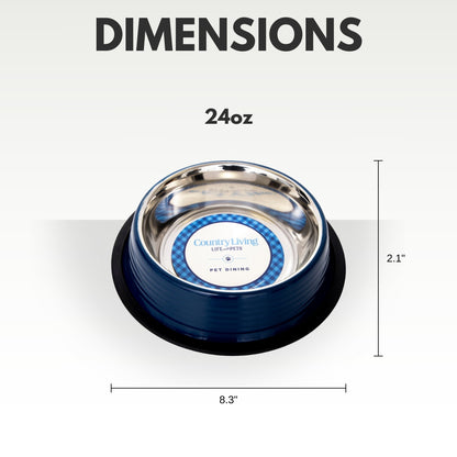 Country Living Set of 2 Ribbed Non-Slip Pet Bowls – Poseidon Blue - ZOOMNSTORE