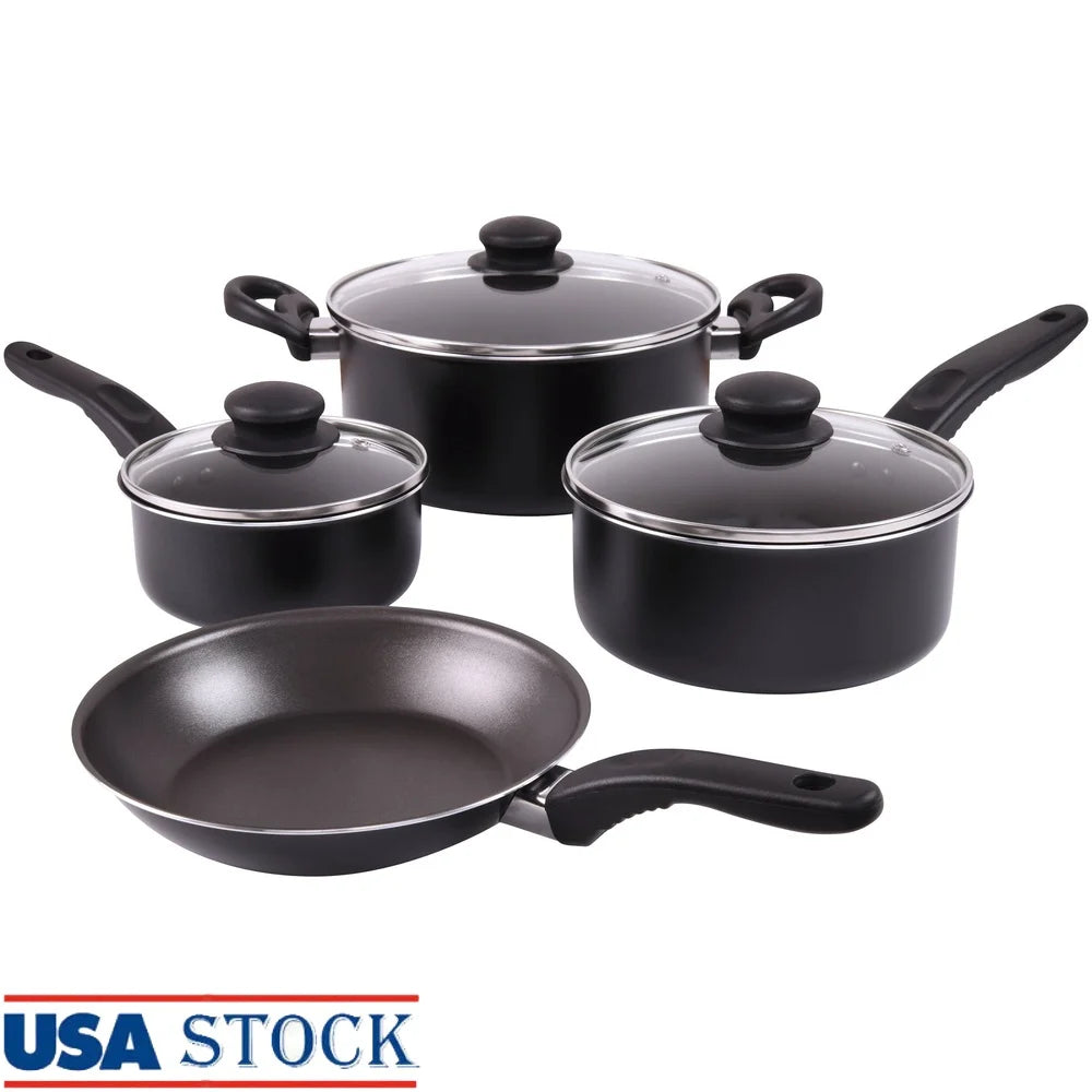 Non Stick Cookware Set - 7 Piece Aluminum Pots and Pans | Lightweight, Durable - ZOOMNSTORE