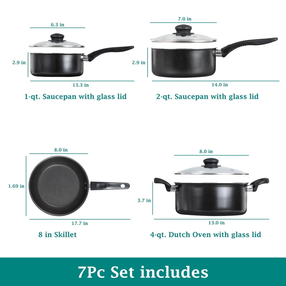 Non Stick Cookware Set - 7 Piece Aluminum Pots and Pans | Lightweight, Durable - ZOOMNSTORE