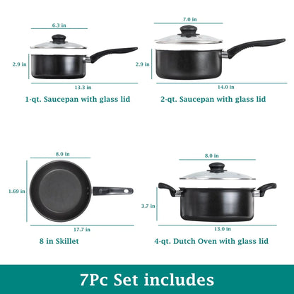 Non Stick Cookware Set - 7 Piece Aluminum Pots and Pans | Lightweight, Durable - ZOOMNSTORE