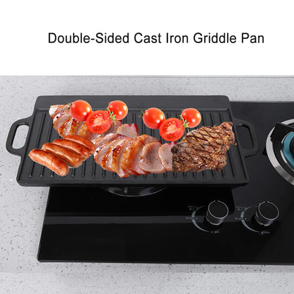 Non Stick Grill Pan | Pre Seasoned Cast Iron Double Sided Griddle For Oven, BBQ & Induction - ZOOMNSTORE