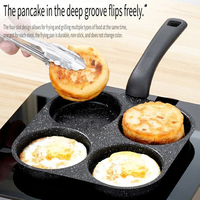 Non Stick Omelette Pan - Medical Stone Coating Four Hole Egg Frying Pan - ZOOMNSTORE