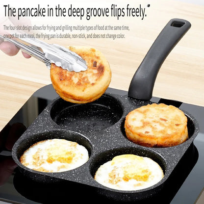 Non Stick Omelette Pan - Medical Stone Coating Four Hole Egg Frying Pan - ZOOMNSTORE