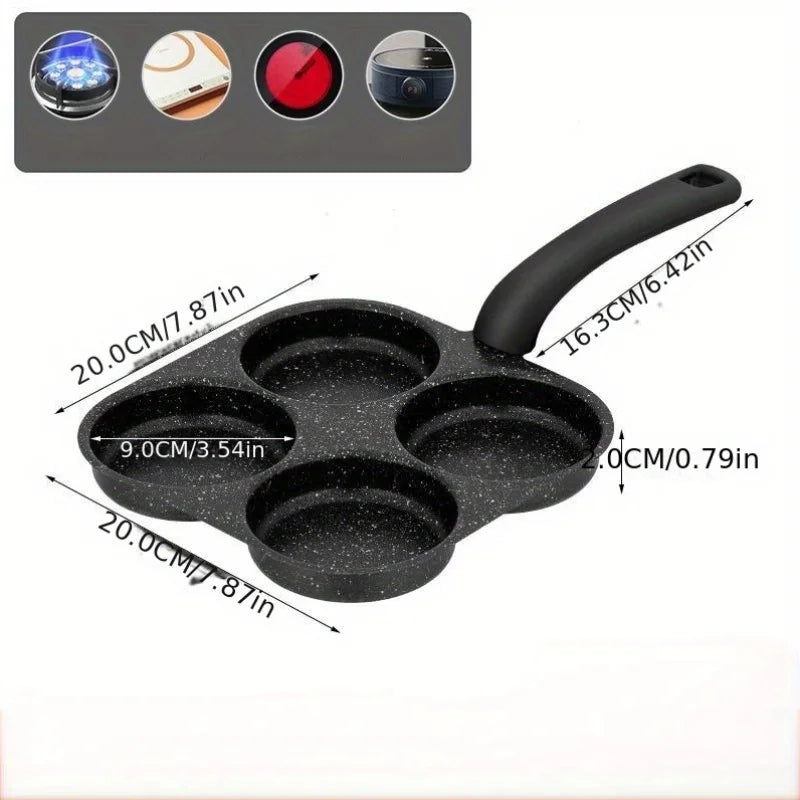 Non Stick Omelette Pan - Medical Stone Coating Four Hole Egg Frying Pan - ZOOMNSTORE