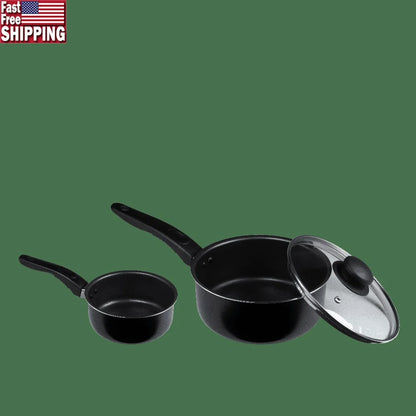 Non-Stick Sauce Pans Set - 3 Piece Lightweight Kitchen Cookware with Lids - ZOOMNSTORE