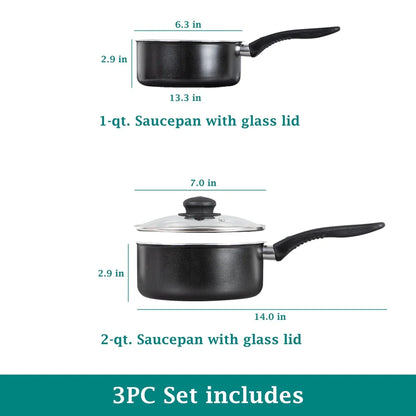 Non-Stick Sauce Pans Set - 3 Piece Lightweight Kitchen Cookware with Lids - ZOOMNSTORE