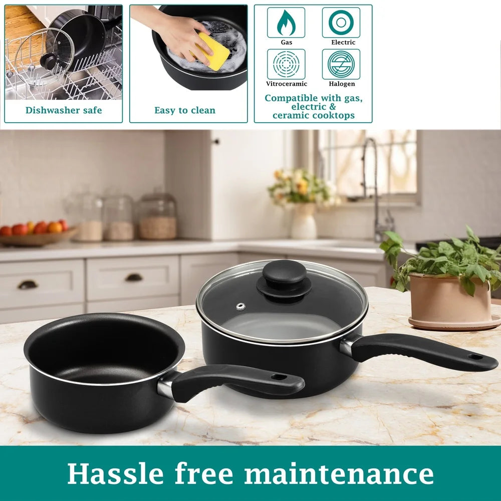 Non-Stick Sauce Pans Set - 3 Piece Lightweight Kitchen Cookware with Lids - ZOOMNSTORE
