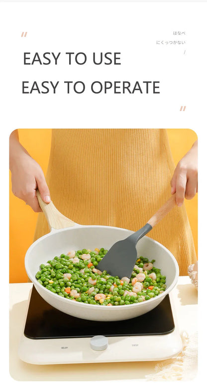 Non-Stick Wok Pan - Ceramic Frying Pan With Medical Stone, Induction Compatible - ZOOMNSTORE