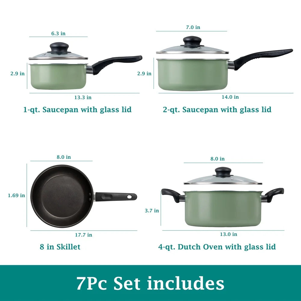 Nonstick Cookware Set - 7 Piece Lightweight Aluminum Pots and Pans | Dishwasher Safe - ZOOMNSTORE