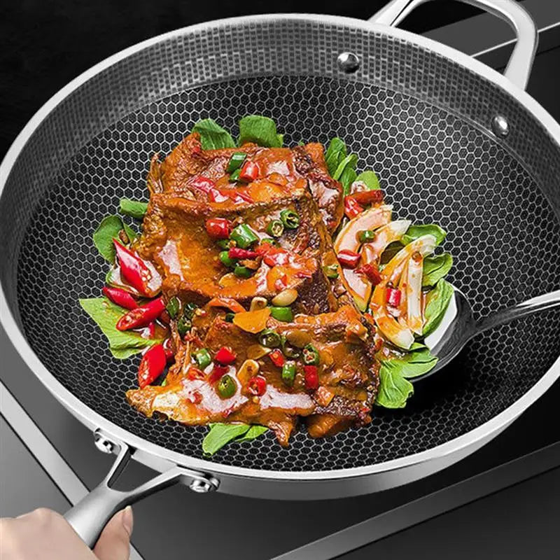 Nonstick Frying Pan - Induction Honeycomb Skillet | Reusable Wok Pan 28cm - ZOOMNSTORE