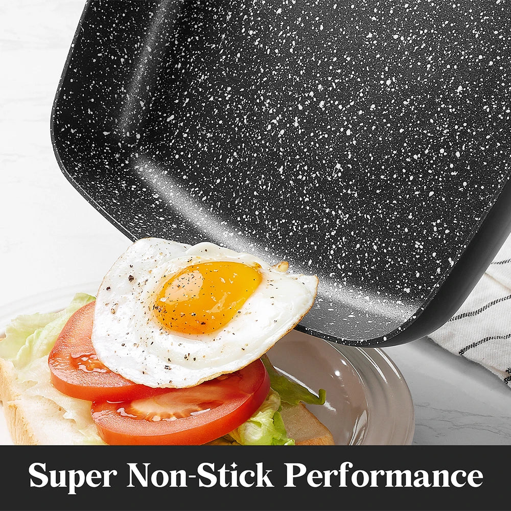 Nonstick Grill Pan - 10 Inch Square Grill Skillet with Lid, Bakelite Handle - ZOOMNSTORE