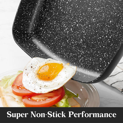 Nonstick Grill Pan - 10 Inch Square Grill Skillet with Lid, Bakelite Handle - ZOOMNSTORE