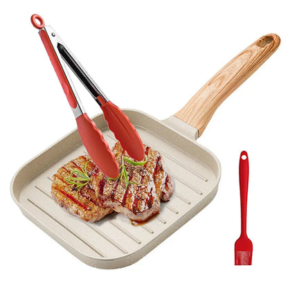 Nonstick Grill Pan - 19cm Square Steak Grilling Pan for Indoor & Outdoor Use - ZOOMNSTORE