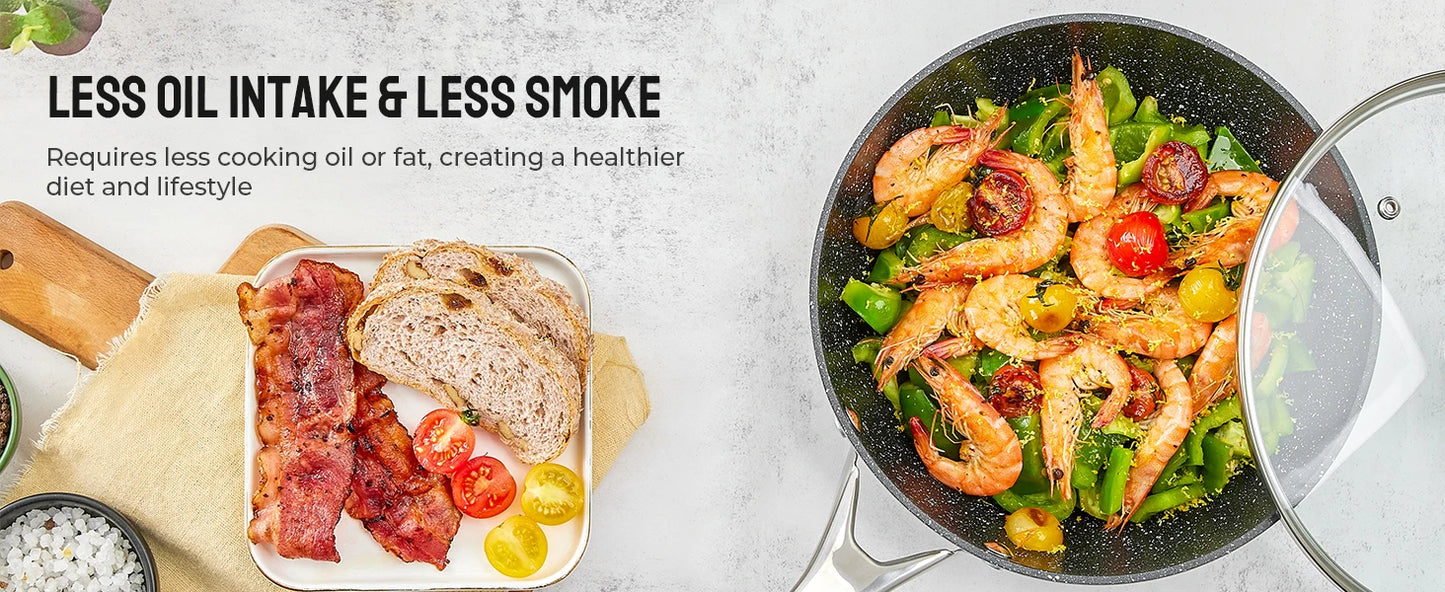 Nonstick Induction Cookware - 10 Piece Aluminum Cooking Set with Ergonomic Handles & Oven Safe Pans - ZOOMNSTORE