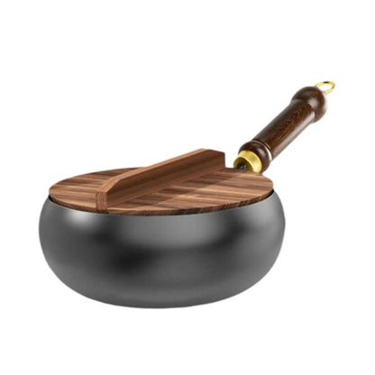 Nonstick Iron Wok with Wood Handle - Gas Stir Fry Pan for Home and Camping - ZOOMNSTORE