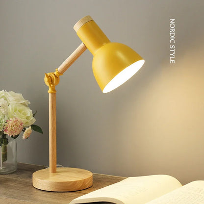 Nordic LED Desk Lamp - Wooden Iron Folding Table Lamp for Dorm & Home Office - ZOOMNSTORE