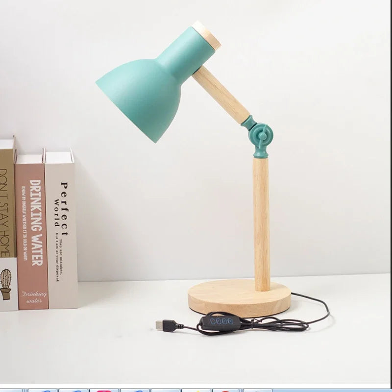 Nordic LED Desk Lamp - Wooden Iron Folding Table Lamp for Dorm & Home Office - ZOOMNSTORE