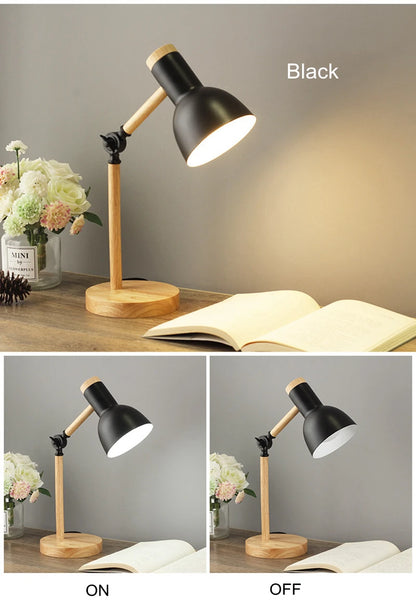 Nordic LED Desk Lamp - Wooden Iron Folding Table Lamp for Dorm & Home Office - ZOOMNSTORE