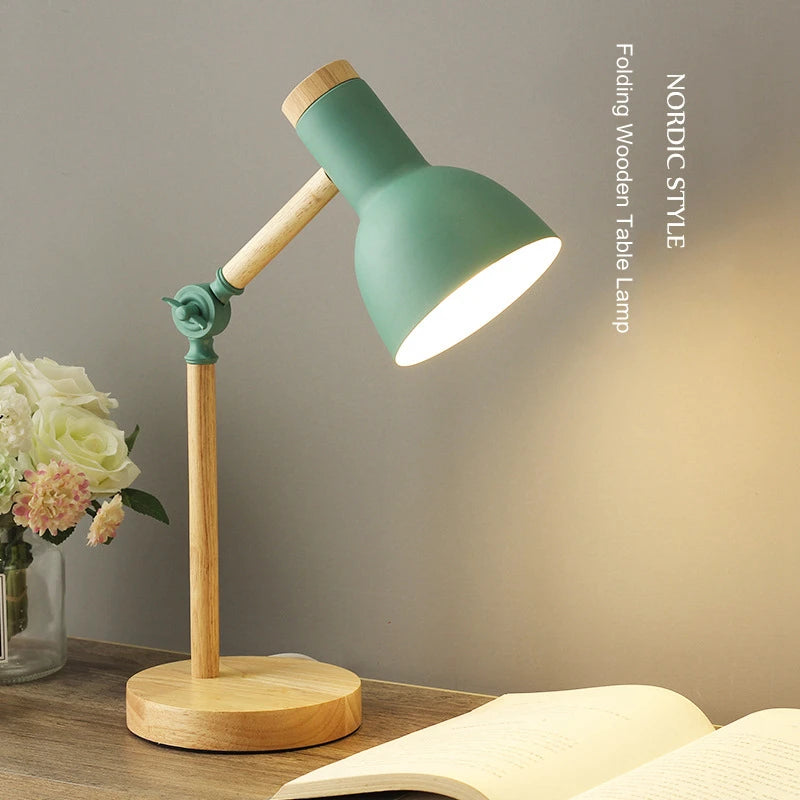 Nordic LED Desk Lamp - Wooden Iron Folding Table Lamp for Dorm & Home Office - ZOOMNSTORE