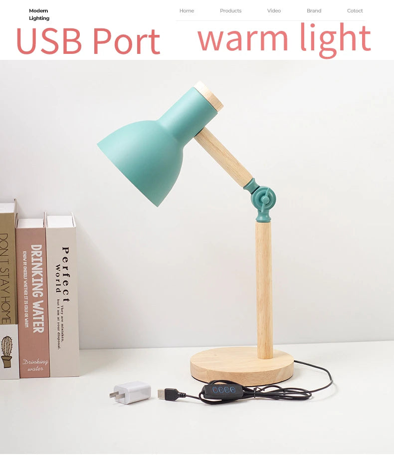 Nordic LED Desk Lamp - Wooden Iron Folding Table Lamp for Dorm & Home Office - ZOOMNSTORE