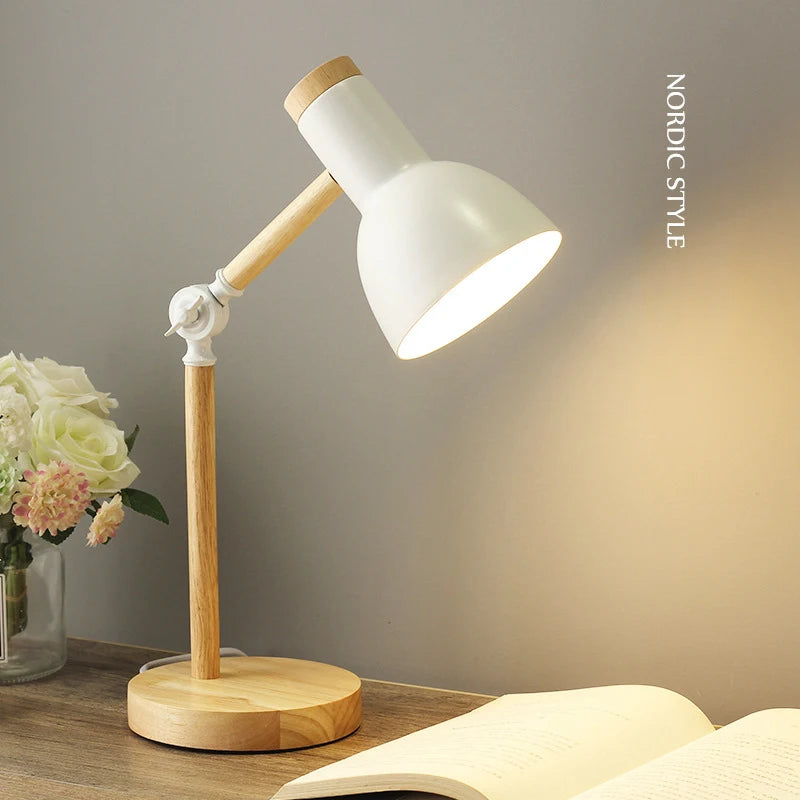 Nordic LED Desk Lamp - Wooden Iron Folding Table Lamp for Dorm & Home Office - ZOOMNSTORE