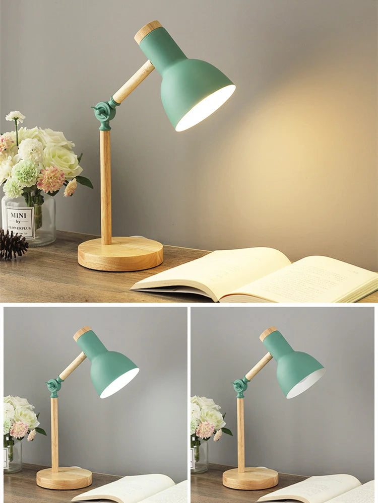 Nordic LED Desk Lamp - Wooden Iron Folding Table Lamp for Dorm & Home Office - ZOOMNSTORE