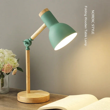 Nordic LED Desk Lamp - Wooden Iron Folding Table Lamp for Dorm & Home Office - ZOOMNSTORE