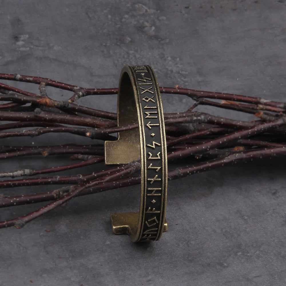 Mens Handmade Viking Rune Bangle - Nordic Alloy Bracelet in 3 Colors - ZOOMNSTORE