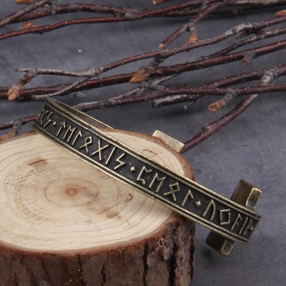 Mens Handmade Viking Rune Bangle - Nordic Alloy Bracelet in 3 Colors - ZOOMNSTORE