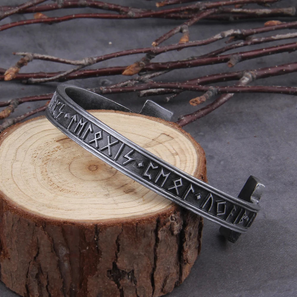 Mens Handmade Viking Rune Bangle - Nordic Alloy Bracelet in 3 Colors - ZOOMNSTORE