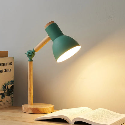 Nordic Table Lamp – Wooden Desk Lamp with Adjustable Head | LED Bedside Light - ZOOMNSTORE