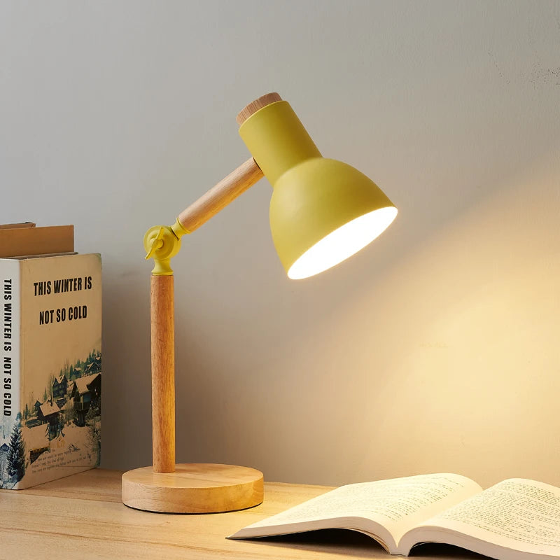 Nordic Table Lamp – Wooden Desk Lamp with Adjustable Head | LED Bedside Light - ZOOMNSTORE