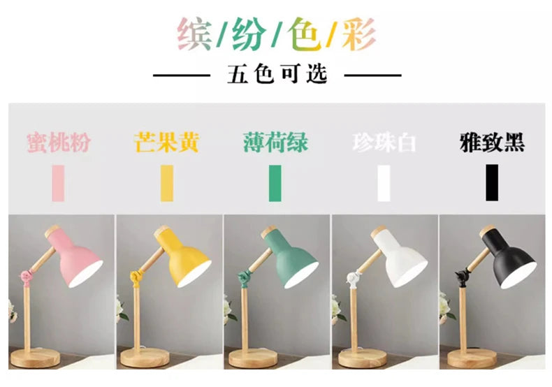 Nordic Table Lamp – Wooden Desk Lamp with Adjustable Head | LED Bedside Light - ZOOMNSTORE