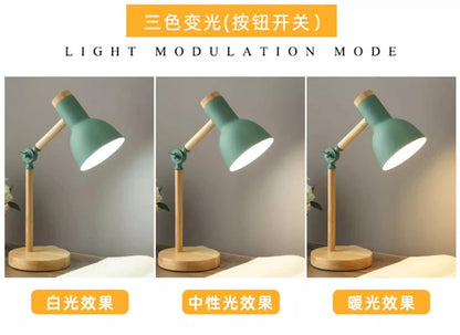 Nordic Table Lamp – Wooden Desk Lamp with Adjustable Head | LED Bedside Light - ZOOMNSTORE