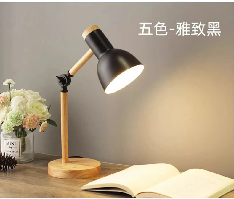 Nordic Table Lamp – Wooden Desk Lamp with Adjustable Head | LED Bedside Light - ZOOMNSTORE