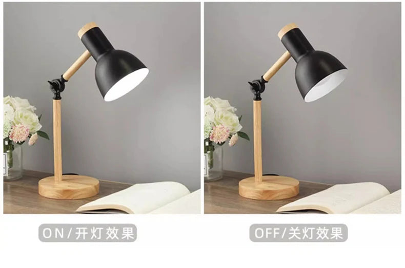 Nordic Table Lamp – Wooden Desk Lamp with Adjustable Head | LED Bedside Light - ZOOMNSTORE