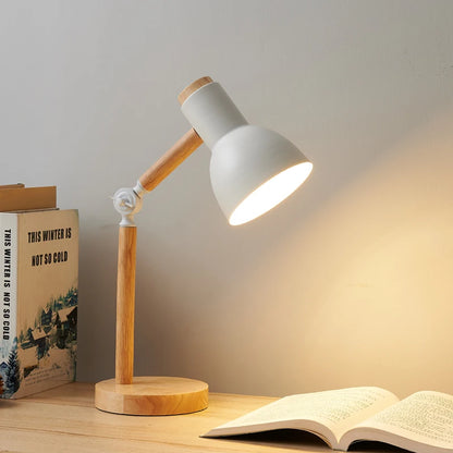 Nordic Table Lamp – Wooden Desk Lamp with Adjustable Head | LED Bedside Light - ZOOMNSTORE