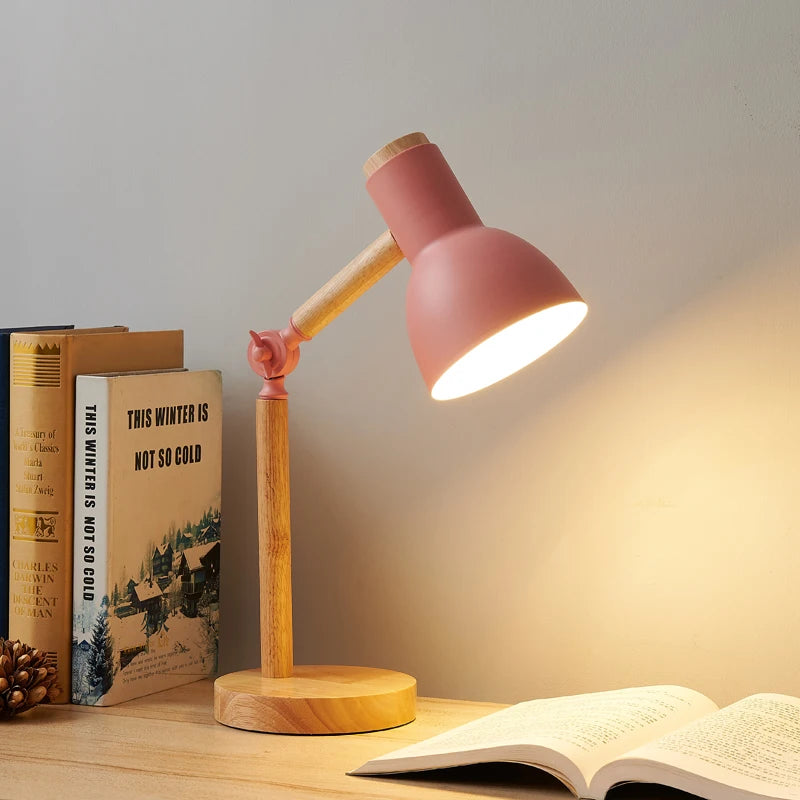 Nordic Table Lamp – Wooden Desk Lamp with Adjustable Head | LED Bedside Light - ZOOMNSTORE
