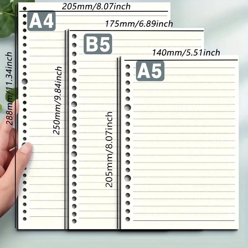 Notebook Refill Paper - A4 B5 A5 Loose Leaf Binder Sheets Grid Lined Blank Writing Pads - ZOOMNSTORE