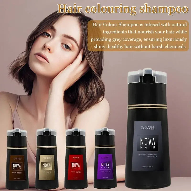 Nova Hair Instant Dye Shampoo - Quick Gray Coverage for Men  Women Nourishing Formula - ZOOMNSTORE