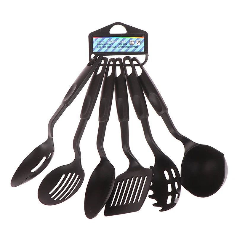 Nylon Kitchen Utensil Set – 6Pcs Non Stick Cooking Tools Black Spatula Ladle Spoon - ZOOMNSTORE