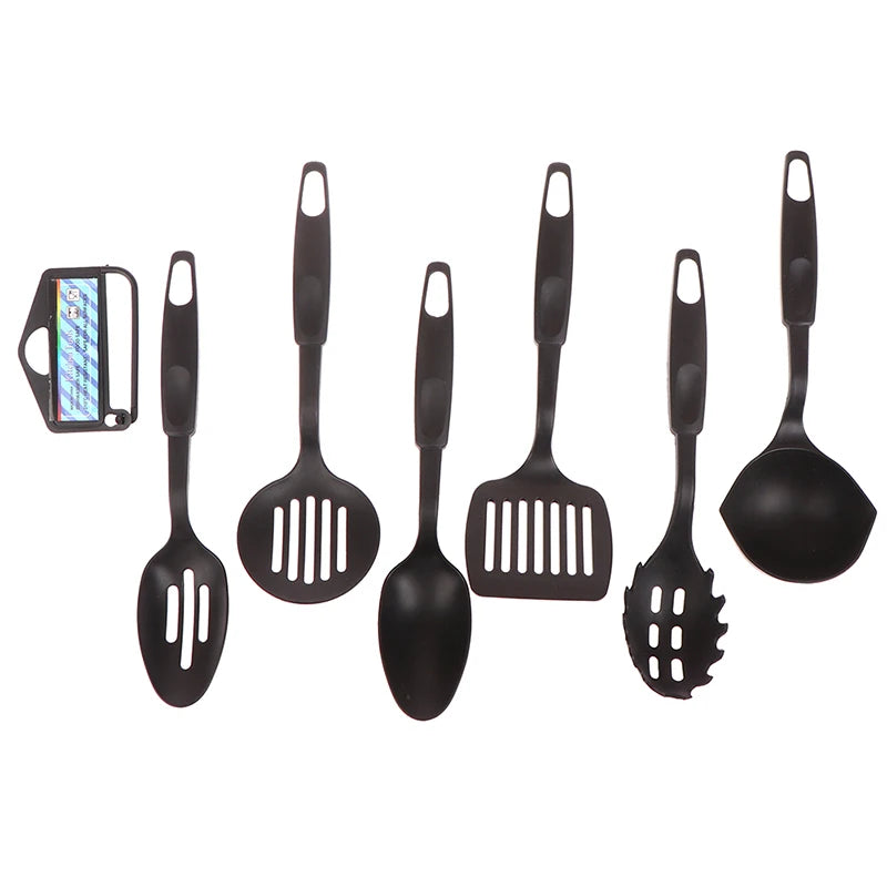 Nylon Kitchen Utensil Set – 6Pcs Non Stick Cooking Tools Black Spatula Ladle Spoon - ZOOMNSTORE