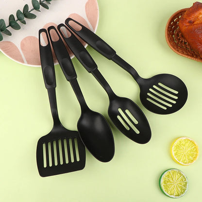 Nylon Kitchen Utensil Set – 6Pcs Non Stick Cooking Tools Black Spatula Ladle Spoon - ZOOMNSTORE