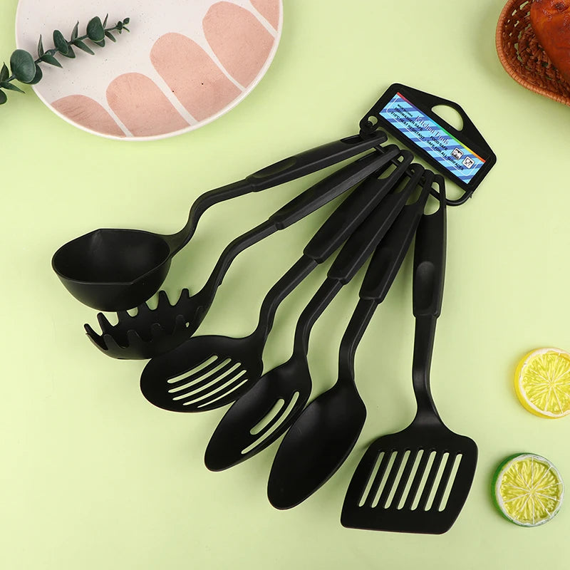 Nylon Kitchen Utensil Set – 6Pcs Non Stick Cooking Tools Black Spatula Ladle Spoon - ZOOMNSTORE