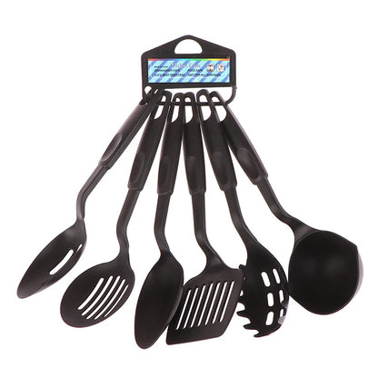 Nylon Kitchen Utensil Set – 6Pcs Non Stick Cooking Tools Black Spatula Ladle Spoon - ZOOMNSTORE