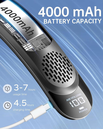 New Quad-Core USB Neck Fan Turbine Vaneless Design Easy Simple Control Carry for Outdoor Portable Portable Summer Gift Wearable