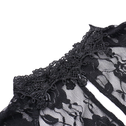 AltGoth Aesthetic Gothic Midi Dress Women Vintage Elagnt Lace Patchwork See Through Flare Sleeve High Waist Clubwear Dress Femme